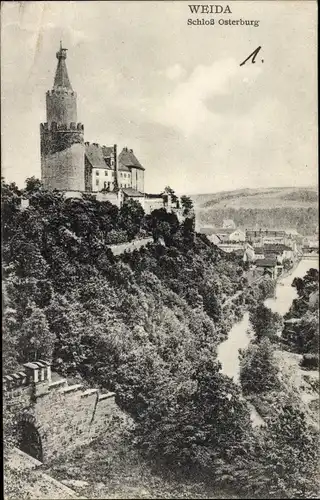 Ak Weida im Kreis Greiz Thüringen, Schloss Osterburg mit Ortschaft und Umgebung