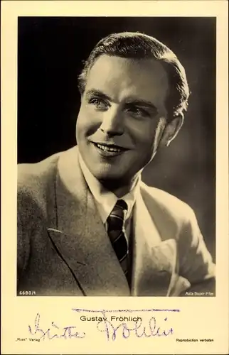 Ak Schauspieler Gustav Fröhlich, Portrait, Anzug, Ross Verlag 6680 1, Autogramm