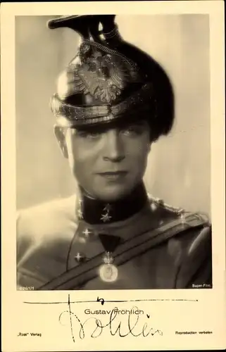 Ak Schauspieler Gustav Fröhlich, Portrait in Uniform, Filmkostüm, Autogramm