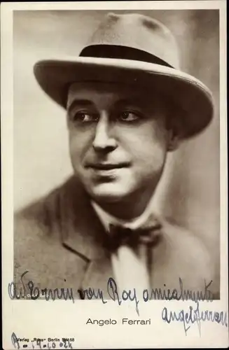 Ak Schauspieler Angelo Ferrari, Portrait, Hut, Autogramm