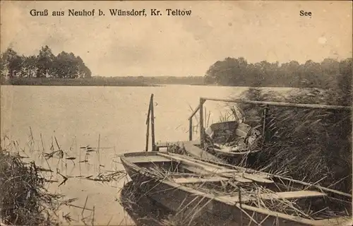 Ak Neuhof Wünsdorf Zossen Brandenburg, Seeblick, Boot am Anleger