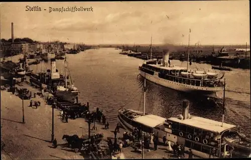 Ak Szczecin Stettin Pommern, Dampfschiffbolwerk, Dampfer in Fahrt