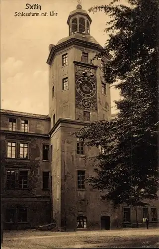 Ak Szczecin Stettin Pommern, Schlossturm mit Uhr