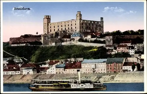 Ak Bratislava Slowakei, Dampferpartie auf dem Waag, Burg, Stadt