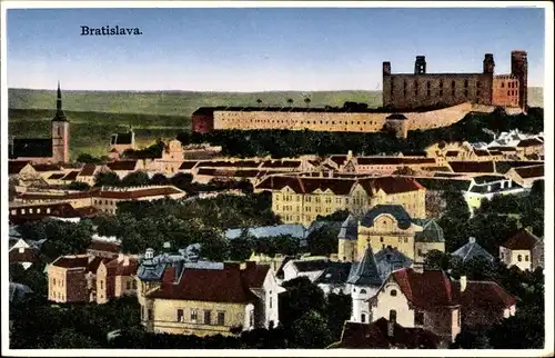 Ak Pozsony Pressburg Bratislava Slowakei, Gesamtansicht mit Burg