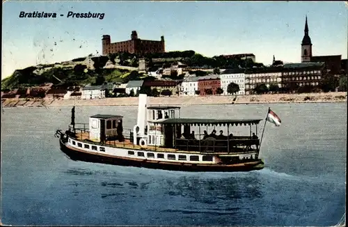 Ak Pressburg Bratislava Slowakei, Dampferpartie, Stadt, Burg