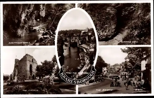 Ak Knaresborough Yorkshire England, Wunschbrunnen, Brücke, Schloss