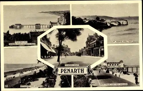 Ak Penarth Wales, Esplanade, Gärten, Pier Pavilion, Windsor Road