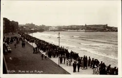 Ak Gijón Asturien Spanien, Strandmauer