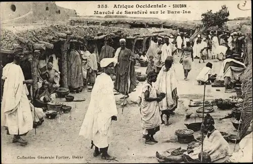 Ak Saraféré Mali, Markt auf der Bara Isa, Kaufleute