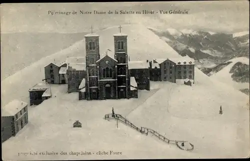 Ak La Salette Fallavaux Isère, Notre Dame de la Salette, Wallfahrtskirche, Winter