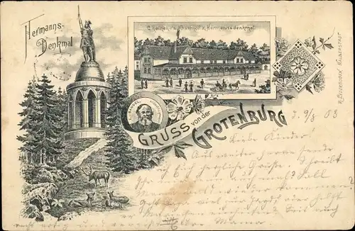 Litho Detmold in Nordrhein Westfalen, Grotenburg, Hermannsdenkmal, Gasthof