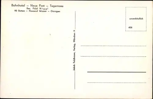 Ak Tegernsee im Kreis Miesbach Oberbayern, Bahnhotel Neue Post, Gesamtansicht, Hügel, Wald