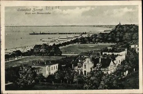 Ak Sopot Gdańsk Zoppot Danzig, Blick von Brauershöhe