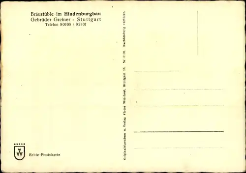 Ak Stuttgart in Baden Württemberg, Bräustüble im Hindenburgbau, Innenansicht