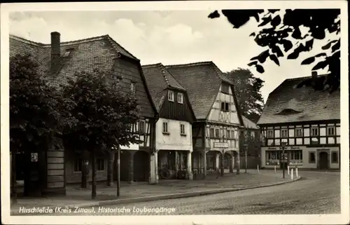 Ak Hirschfelde Zittau in Sachsen, Historische Laubengänge, Fachwerkhäuser