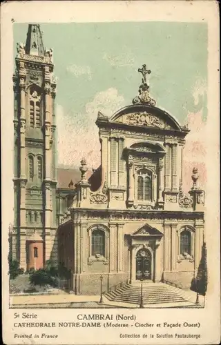 Ak Cambrai Nord, Kathedrale Notre-Dame, Modern, Glockenturm, Westfassade