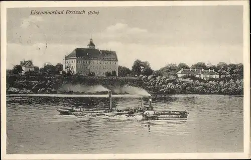 Ak Pretzsch an der Elbe Bad Schmiedeberg, Dampfer, Gebäude