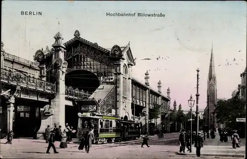 Ak Berlin Schöneberg, Hochbahnhof Bülowstraße, Straßenbahn