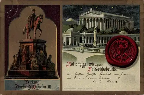 Litho Berlin, Denkmal Friedrich Wilhelm III, Nationalgalerie, Friedrichsbrücke