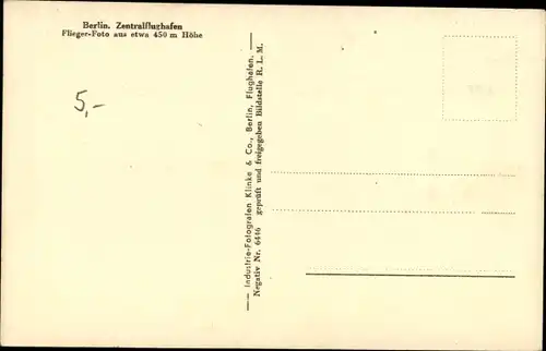 Ak Berlin Tempelhof, Zentralflughafen, Flugbild, Klinke 9201