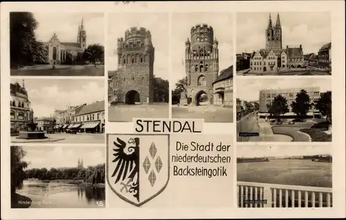 Wappen Ak Stendal in Sachsen Anhalt, Tangermünder Tor, Rathaus, Marienkirche