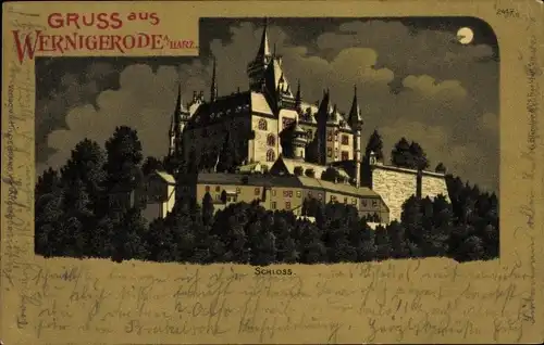Mondschein Litho Wernigerode im Harz, Schloss