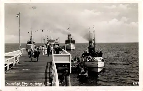 Ak Seebad Binz auf Rügen, Seebrücke, Dampfer Sellin