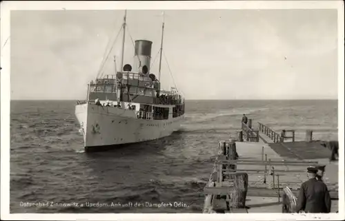 Ak Ostseebad Zinnowitz auf Usedom, Ankunft des Dampfers Odin