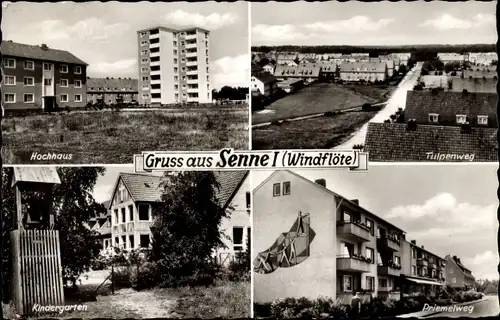 Ak Senne Bielefeld in Nordrhein Westfalen, Senne I (Windflöte), Hochhaus, Tulpenweg, Kindergarten