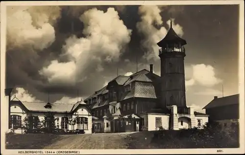 Ak Klínovec Keilberg Erzgebirge Reg. Karlsbad, Keilberghotel, Aussichtsturm