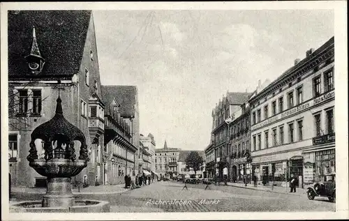 Ak Aschersleben, Markt, Passanten, Denkmal, Geschäft Hermann Ehlers