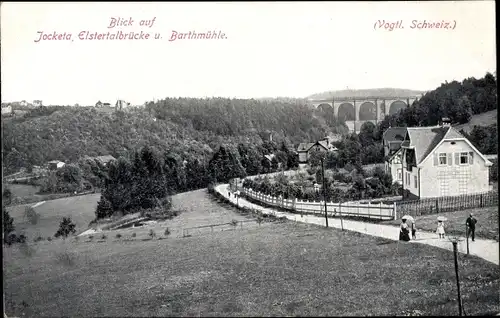Ak Barthmühle Pöhl Vogtl. Schweiz, Jocketa, Elstertalbrücke