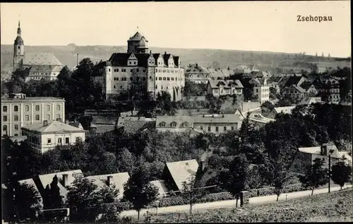 Ak Zschopau im Erzgebirge Sachsen, Totalansicht, Schloss, Kirche