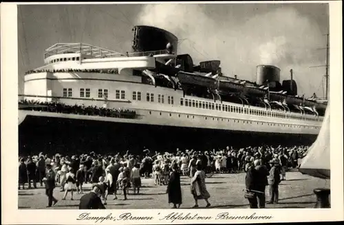 Ak Norddeutscher Lloyd Bremen, Expressdampfer Bremen, Abfahrt in Bremerhaven