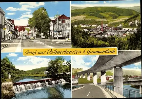 Ak Vollmerhausen Gummersbach im Oberbergischen Kreis, Straßen, Ortsansicht, Wehr, Brücke