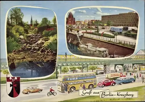 Ak Berlin Kreuzberg, Wappen, Hallesches Tor, Gedenkbibliothek, Hochbahn