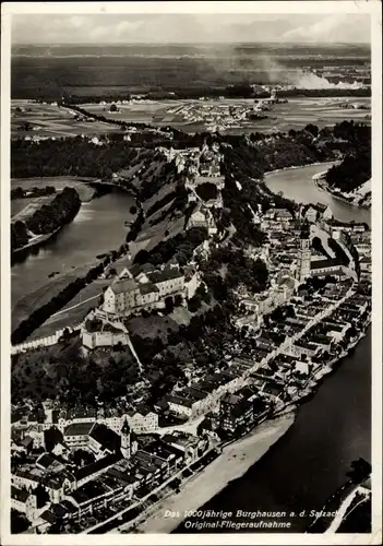 Ak Burghausen an der Salzach Oberbayern, Fliegeraufnahme