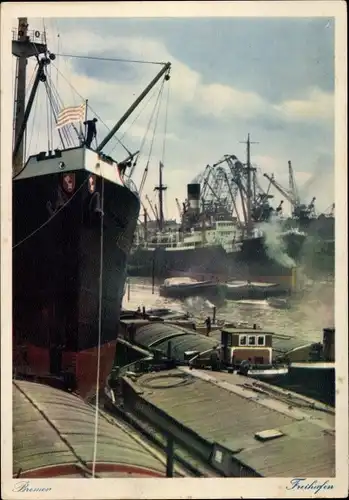 Ak Hansestadt Bremen, Freihafen, Schiffe