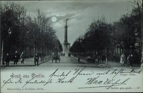 Mondschein Ak Berlin Tiergarten, Sieges-Allee, Siegessäule