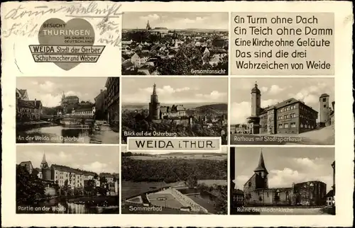 Ak Weida in Thüringen, Rathaus, Osterburg, Sommerbad, Gesamtansicht, Gedicht