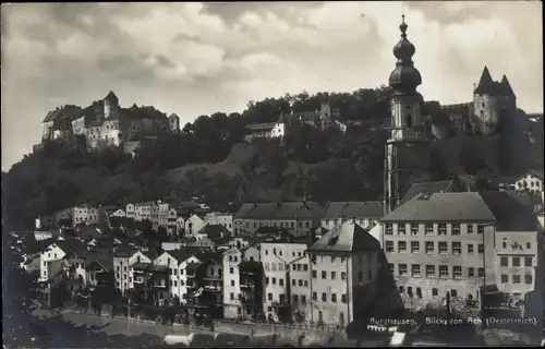 Ak Burghausen an der Salzach Oberbayern, Stadtpanorama, Ach