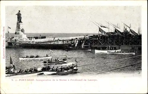 Ak Port Said Ägypten, Einweihung der Statue für Ferdinand de Lesseps