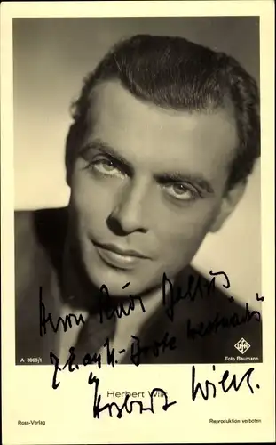 Ak Schauspieler Herbert Wilk, Portrait, Autogramm
