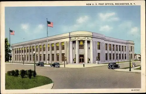 Ak Rochester New York USA, Neues Postgebäude, Flagge