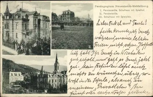 Ak Neuenheim Heidelberg am Neckar, Pädagogium, Pensionsvilla, Schule mit Spielhof
