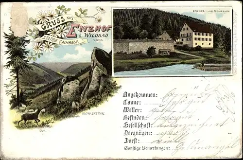 Litho Bad Wildbad im Kreis Calw Baden Württemberg, Enzhof, Klein Enzthal, Flößer