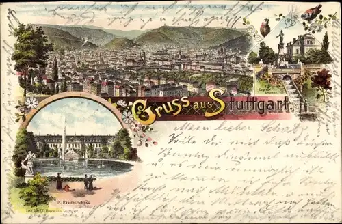 Litho Stuttgart am Neckar, Kaiserliches Residenzschloss, Panorama