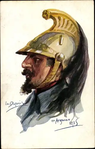 Künstler Ak Dupuis, Emil, En Argonne 1915, französischer Soldat, Uniform