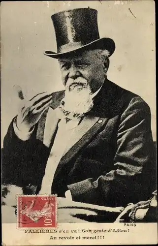 Ak Französischer Präsident Armand Fallières, Portrait